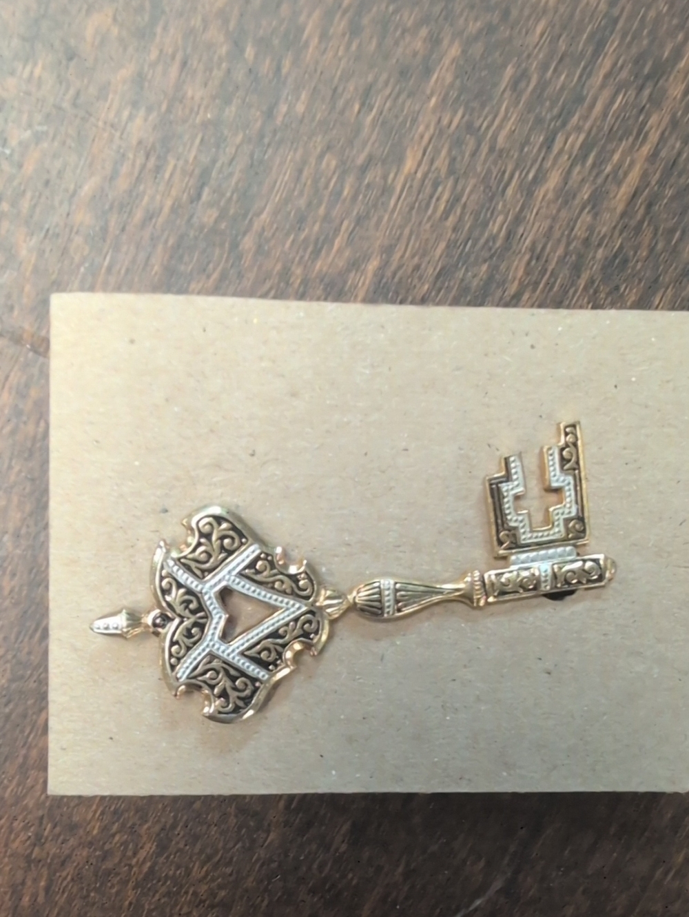Vintage Ornate Gold-Tone Decorative Key Brooch